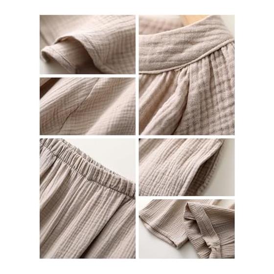 [House Yayoi] Women's Pajamas, Double Gauze, Cotton, Short Sleeves, Gauze, Spring, Summer, Room Wear, Cute, Loose, Nightwear, Top and Bottom Set,