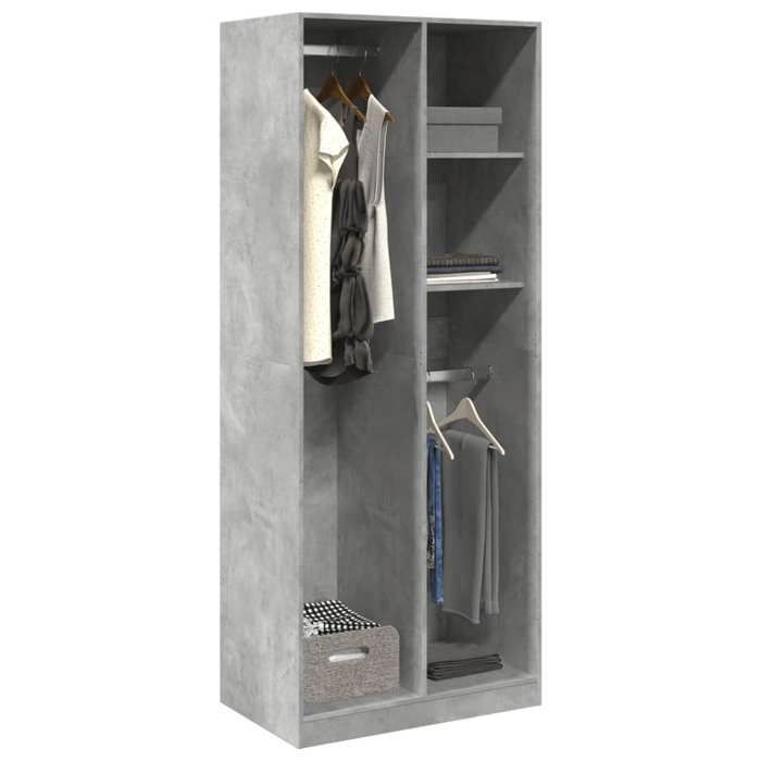 VidaXL Garde-robe gris béton 80x50x200 cm bois d'ingénierie, armoire de rangement, organisateur de garde-robe, armoire, 3307759