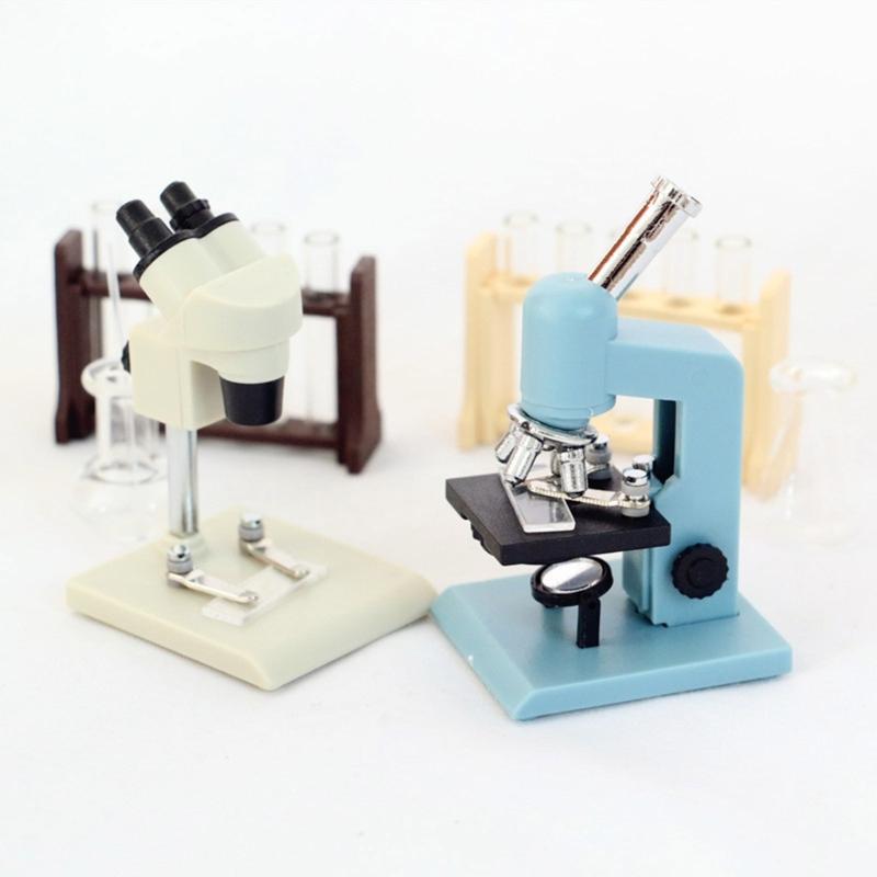 Casa delle bambole Microscopio Modello di Microscopio in Miniatura Ispirare la Curiosità per Piccoli Scienziati Regalo Bianco/Blu