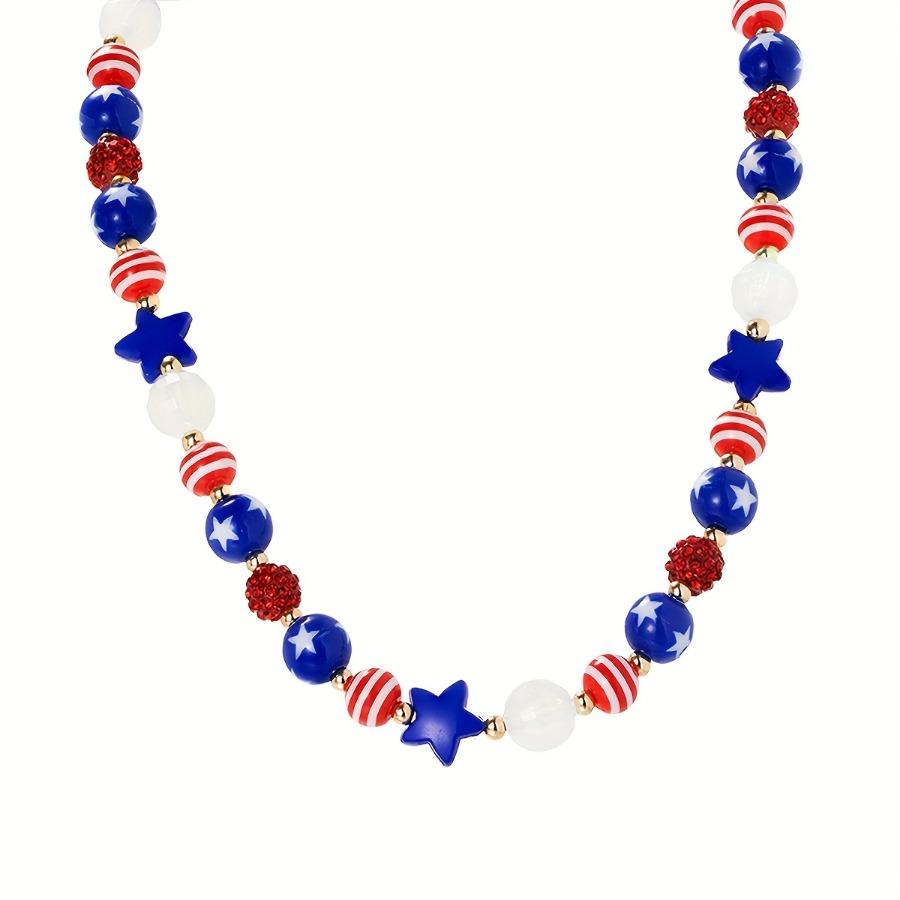 

1pc Fashionable Personalized USA Independence Day Color Star Beaded Necklace, Suitable for Festive Wear And Gift Giving синій