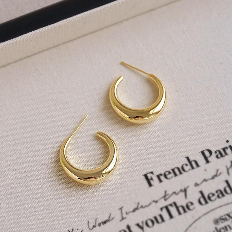 Stylish and Simple C-shaped Stud Earrings for Women's Light Luxury Niche Design Sense Cold Wind Metal Circle Earrings New