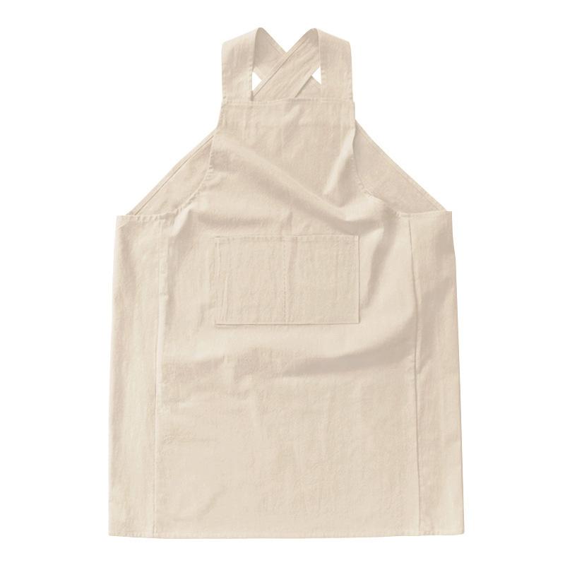 Simple Cross Strap Cotton and Linen Apron Kitchen Overalls Adult Smock