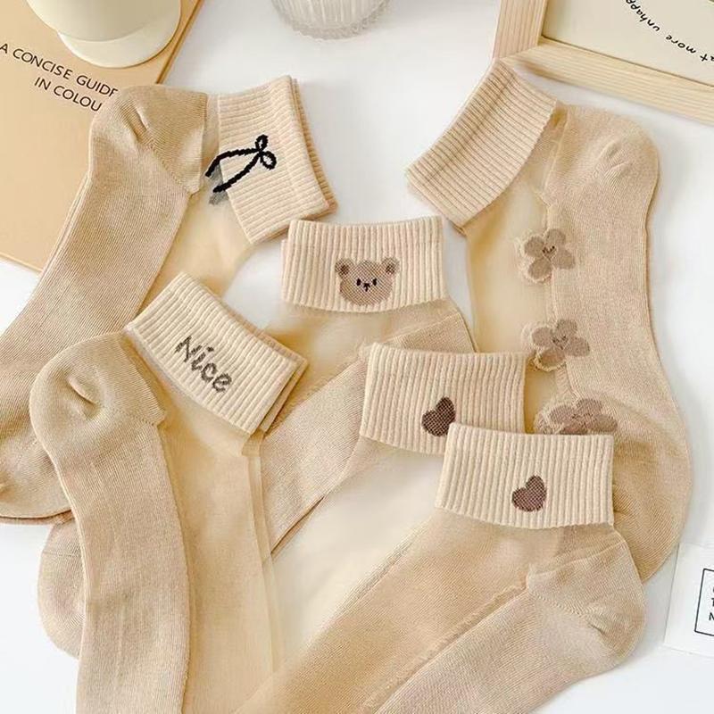 5Pairs Breathable Sweat Absorbing Socks Wear-Resistant Odor Proof Summer Socks For Women Transparent Invisible Thin Socks