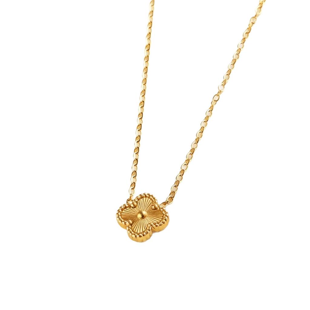 18K Engraved Stainless Steel Four-Leaf Clover Jewelry Set: Necklace, Bracelet, and Earrings