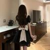2026 Summer Trendy French Sweet & Spicy A-line Dress with Puff Sleeves & Bow