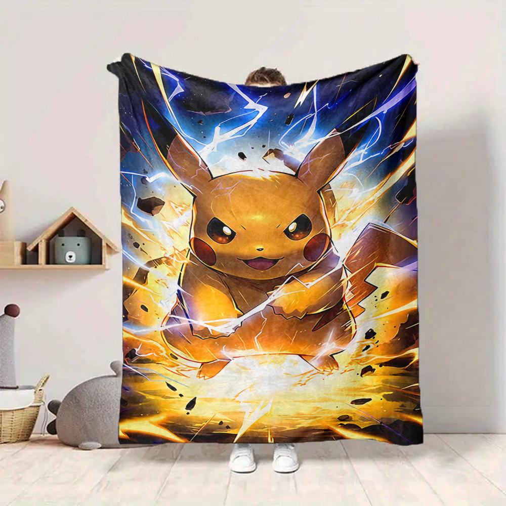 1pc Pikachu Electric Flannel Throw Blanket HD Printed Lightweight Soft Warm All Season Blanket for Sofa, Bed, Travel, Camping Machine Washable