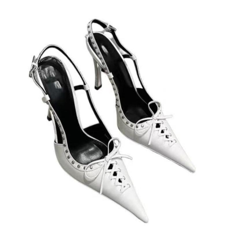Sexy Women High Heels Sandals Bow Pointed Toe Heeled Shoes Dress Party Woman Slippers Designer 2025 New Summer Pumps Sandalias