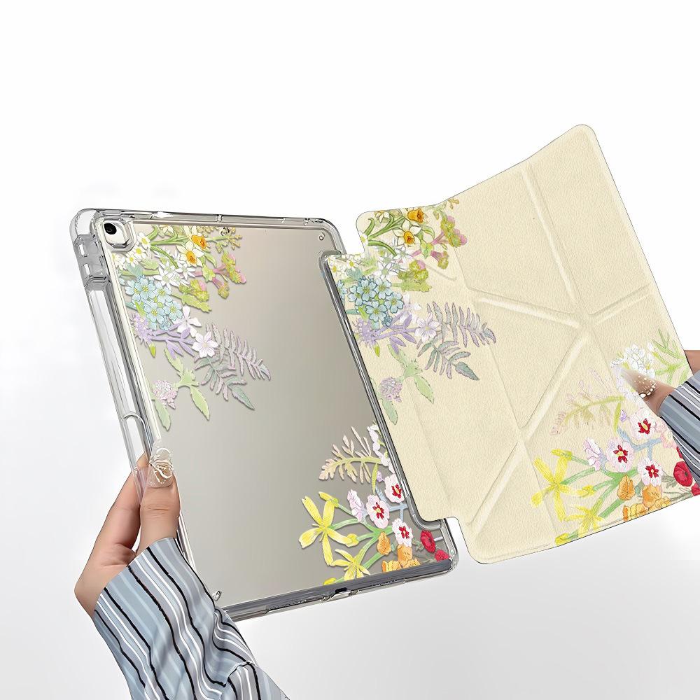Small Fresh Flowers Are Suitable for iPadPro 11-inch Y Folded Edge Sticker, Flat Protective Case, Anti-drop Soft Case with Pen Slot