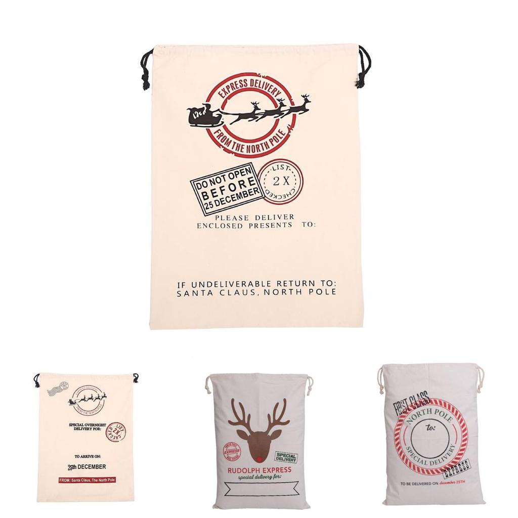 Christmas Canvas Gift Bag With Drawstring Closure For Holiday Packaging