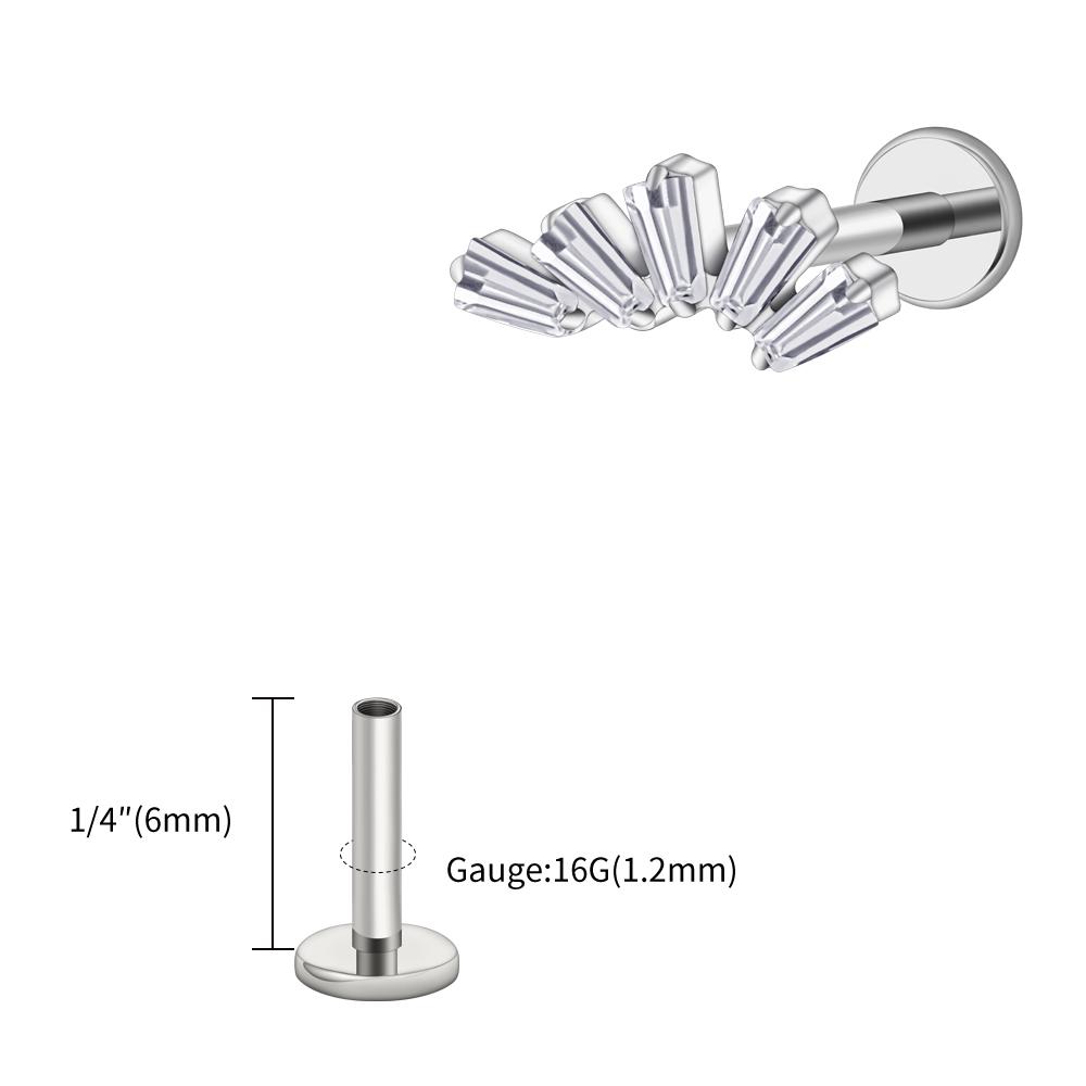 Right Grand ASTM F136 Titanium 16G Baguette CZ Cluster Labret Stud Trapezoid Tragus Monroe Helix Cartilage Earlobe Piercing