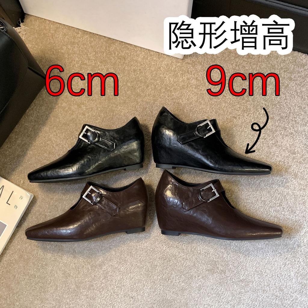cmcm inner height increase lowtop small leather shoes square head thin versatile British style small leather shoes highend single shoes women