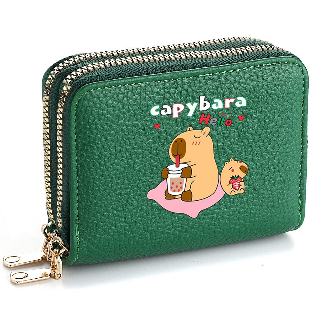 Capybara Ladies' Printed Cute Coin Wallet, PU Leather ID Card Bank Card Zipper Card Wallet, Suitable for Women's Daily Use