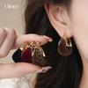 Autumn and winter retro Maillard flocked round leopard print earrings ear buckles personalized temperament earrings
