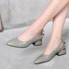 Fashion Women Pumps Genuine Leather Pointed Toe Shallow Mouth Shoes Thick Heel Spring Autumn Fashion Large Size 43 Office Lady Shoes