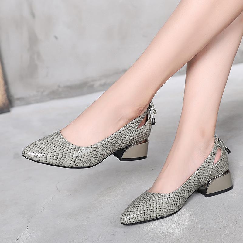 Fashion Women Pumps Genuine Leather Pointed Toe Shallow Mouth Shoes Thick Heel Spring Autumn Fashion Large Size 43 Office Lady Shoes