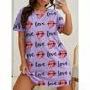 Sexy Lips Print For Women Short Sleeve Sleepwear Dresses Loose Casual Fit Tee Nightwear Home Clothes Nightie Loungewear Dresses