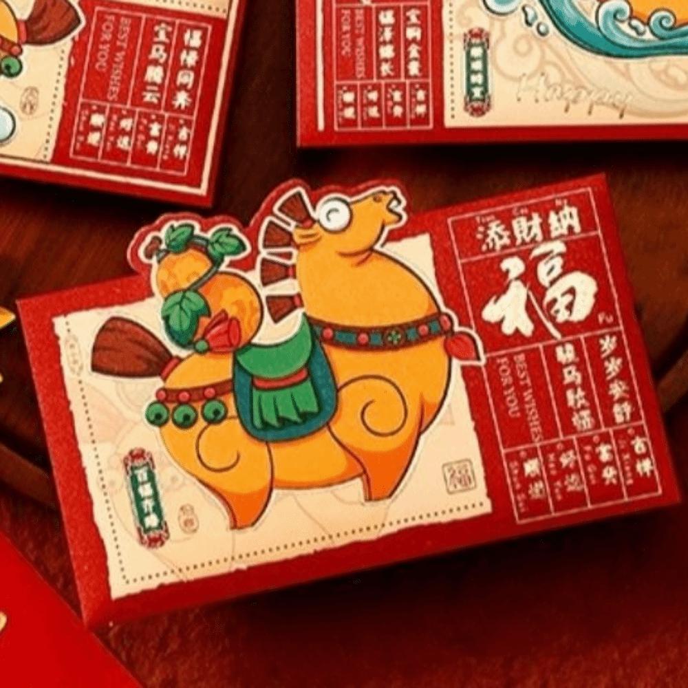 4pcs Cartoon New Year Money Envelope Paper Craft Mixed Pattern Lucky Money Bag Blessing Thickened Red Packet Chinese New Year