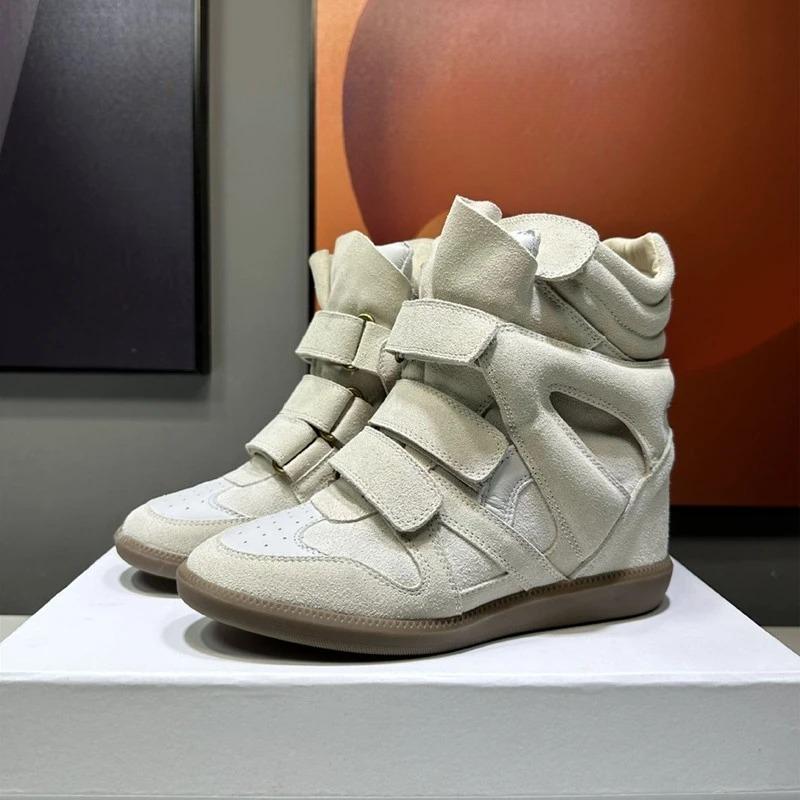 Neue Damen Keilabsatz High Top Sneaker Wildleder Klettverschlussriemen Lässig Mode Klobige Sohle Bequeme Stiefeletten 35-42