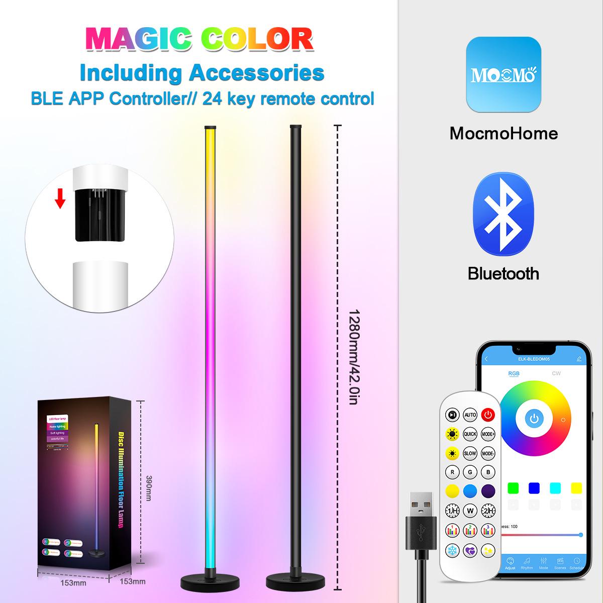 Smart RGB Bluetooth LED Floor Lamp with Colorful Atmosphere and App Control Bluetooth Round Base - 1 Pack