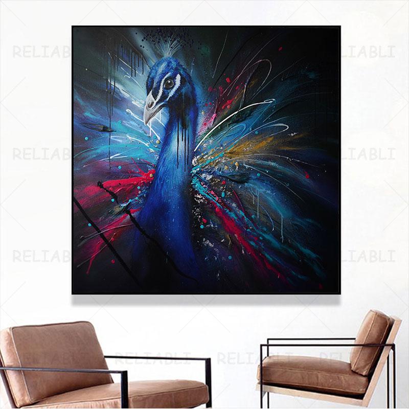 Abstract Colorful Flower Peacock Oil Painting Printed On Canvas Bird Animal Canvas Posters and Prints for Living Room Home Decor