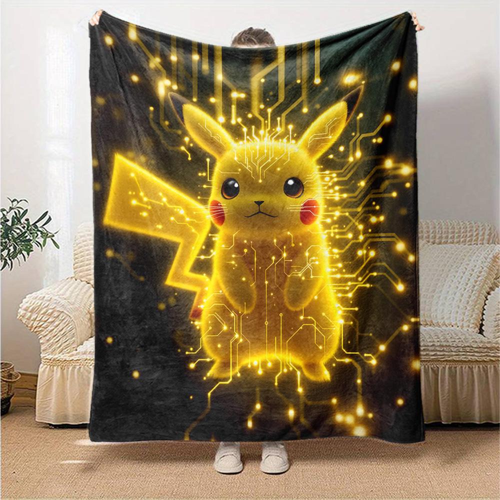 Electric Pikachu Circuitry Flannel Blanket Super Soft Warm Cozy Blanket For Sofa Bed Office Travel Allseason Home Decor Gift