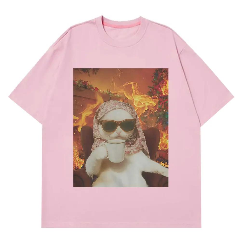 I Chill Cat Xmas Funny Cat Meme Tshirt Men Women Casual and Loose Tshirt Summer Cotton Hiphop Aesthetic Fashion Tshirts Tops