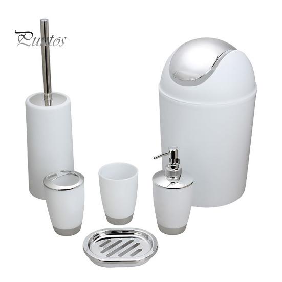 6Pcs/Set Kit de banheiro Loção Frasco de enxaguatório bucal Copo de escova de dentes Caixa de sabão Escova de vaso sanitário Lixeira Conjunto Organizador de artigos de higiene pessoal