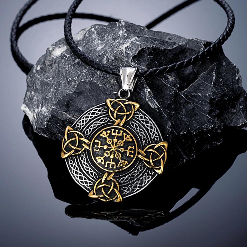 Collane Runiche Vichinghe Mitologia Norrena Vintage Uomo Acciaio Inossidabile Solido Vegvisir Triquetra Nodo Celtico Amuleto Ciondolo Gioielli