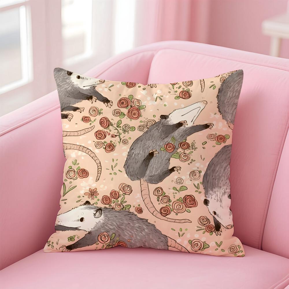 O-Opossum Cushion Cover Pillowcase Short Plush Invisible Zipper Room Sofa Cushion Cover