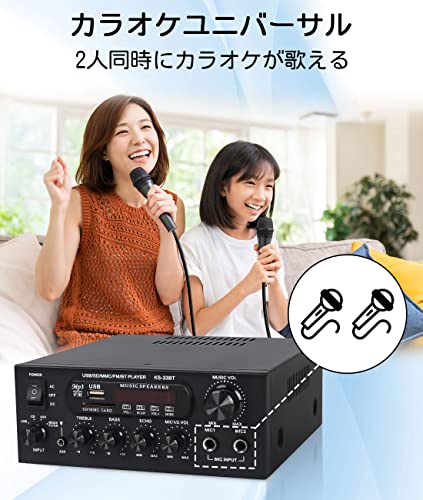 Compact Bluetooth Power Amplifier, 110V, 60W Stereo Amplifier, Black, with USB Input, Multi-EQ Remote Control, and Bluetooth 4.0 for Karaoke.