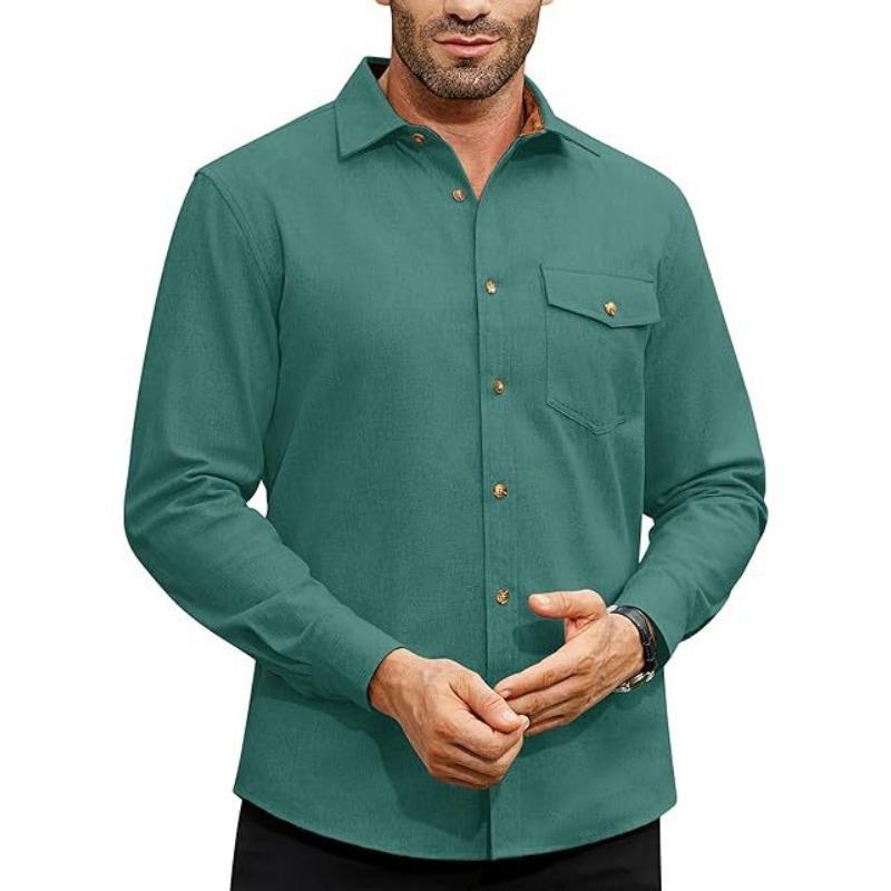 Autumn Long-sleeved Plain Collar Daily Vacation Solid Color Men's Shirt
