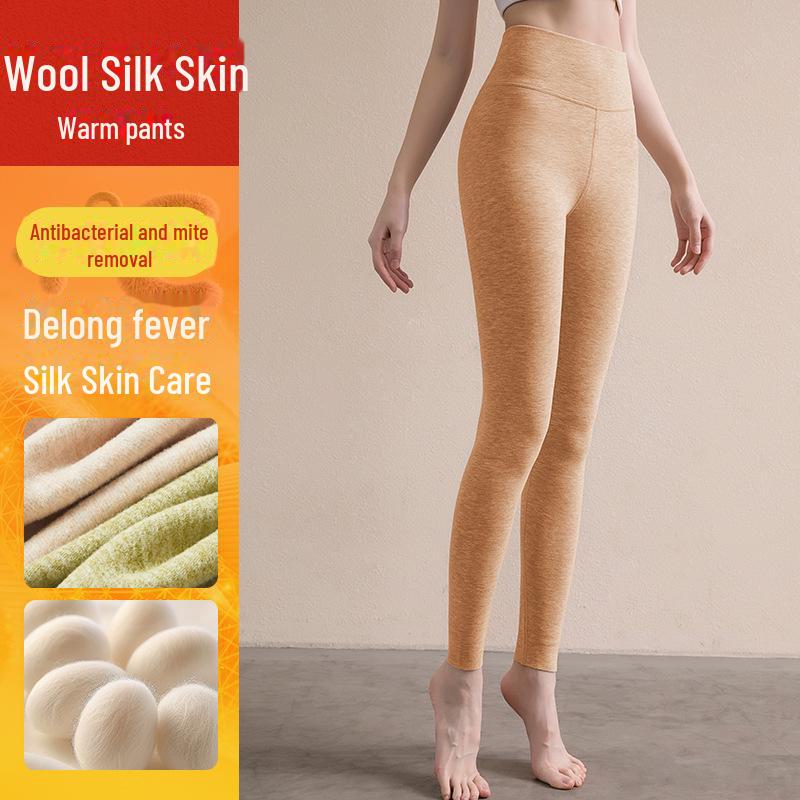 

Женские бесшовные термобрюки с высокой талией из бархата - плотная, мягкая, хлопковая шерсть для осенней носки 160(M)