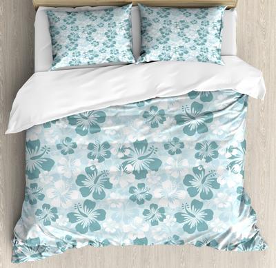 Foliage Floral Duvet Cover Queen King Size Tropical Hibiscus Hawaiian Floral Decorative 3 Piece Bedding Set With 2 Pillowcases