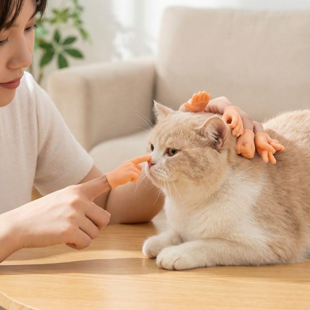 3pcs/set Creative Bite Resistant Pet Finger Puppet Soft Mini Cat Finger Sleeve Funny Cat Teasing Toy Interaction