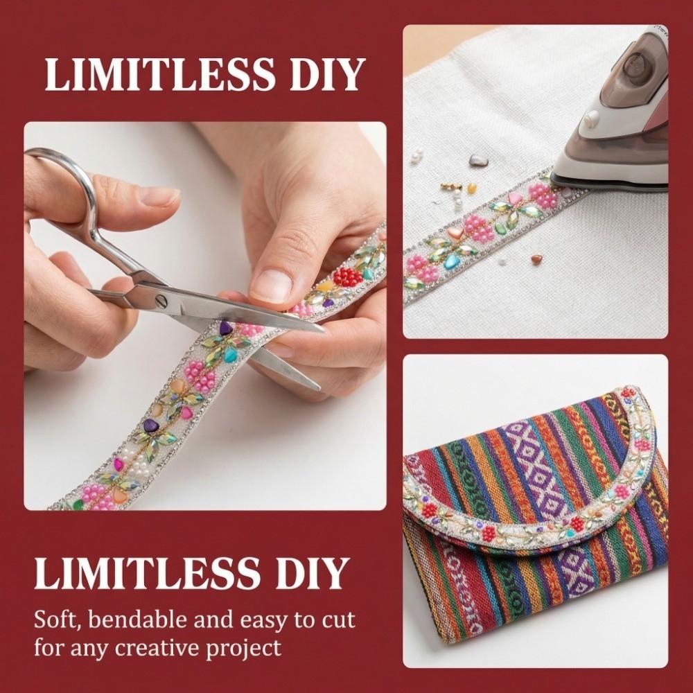 Ethnic Style Rhinestone Chain Self Adhesive Hot Fix Tape Rhinestone Trim  Apparel Decoration