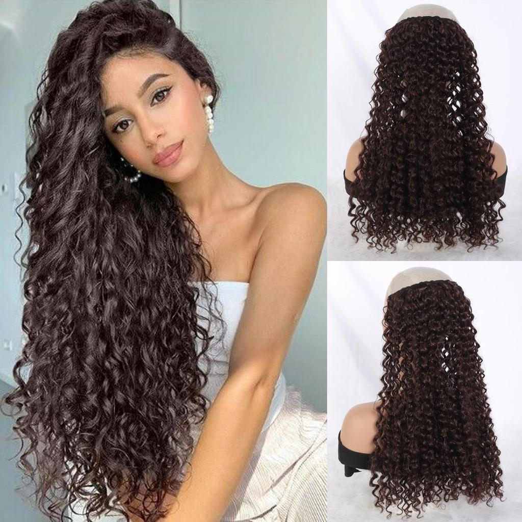 16inch Synthetic Natural Kinky Curly Clip Fish Line Invisible Hair Extensions Mixed Color Blonde Black Brown Artificial False Hair Piece For Women