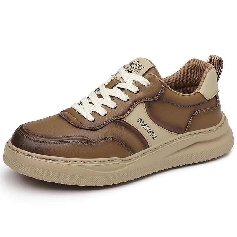 

Мода 2025 Новые мужские удобные кроссовки Дышащие мужские универсальные повседневные туфли Брендовые роскошные кеды Мужские кожаные модные балетки 44 коричневый