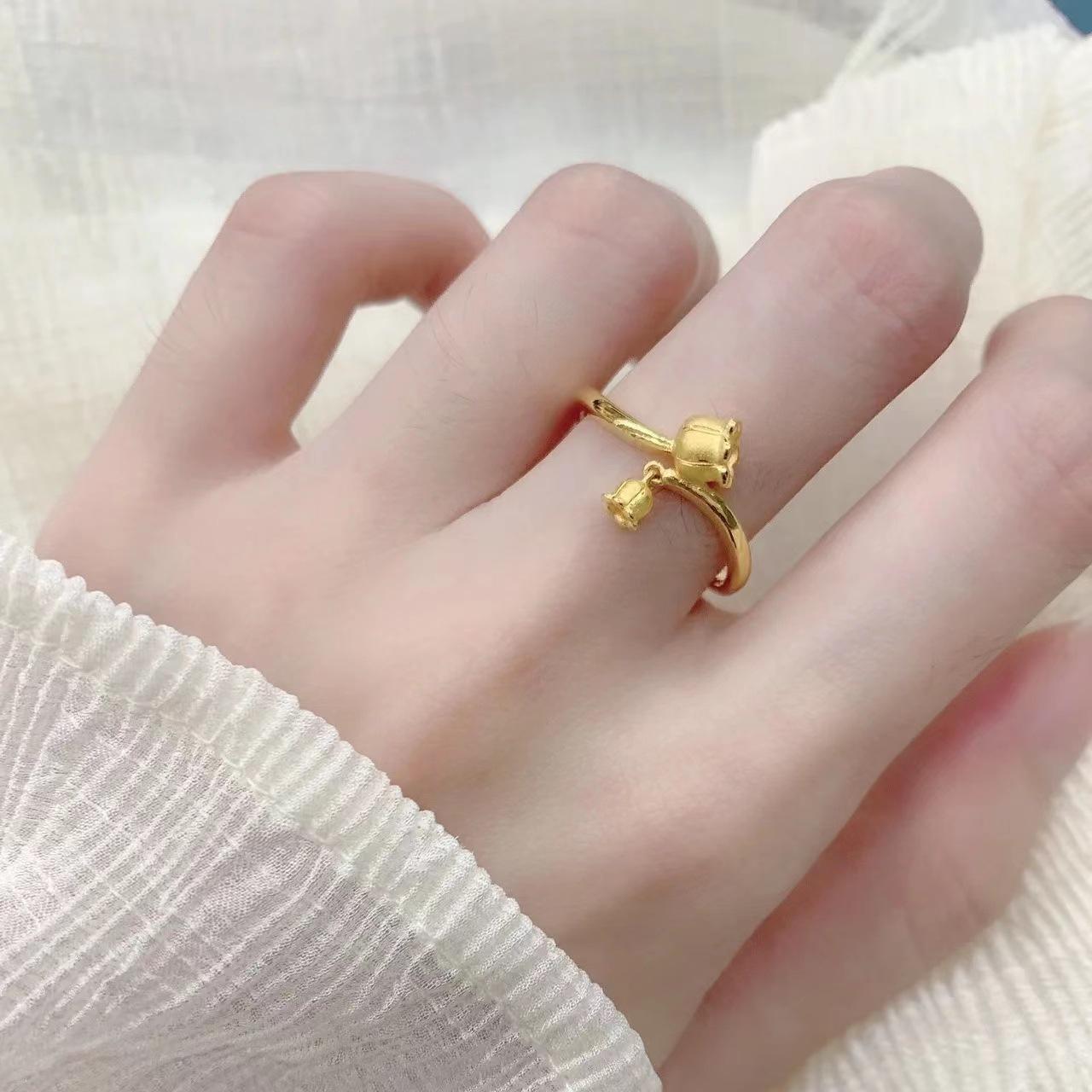 2022 Korean Style Movable Lily of the Valley & Rose Flower Fashion Ring