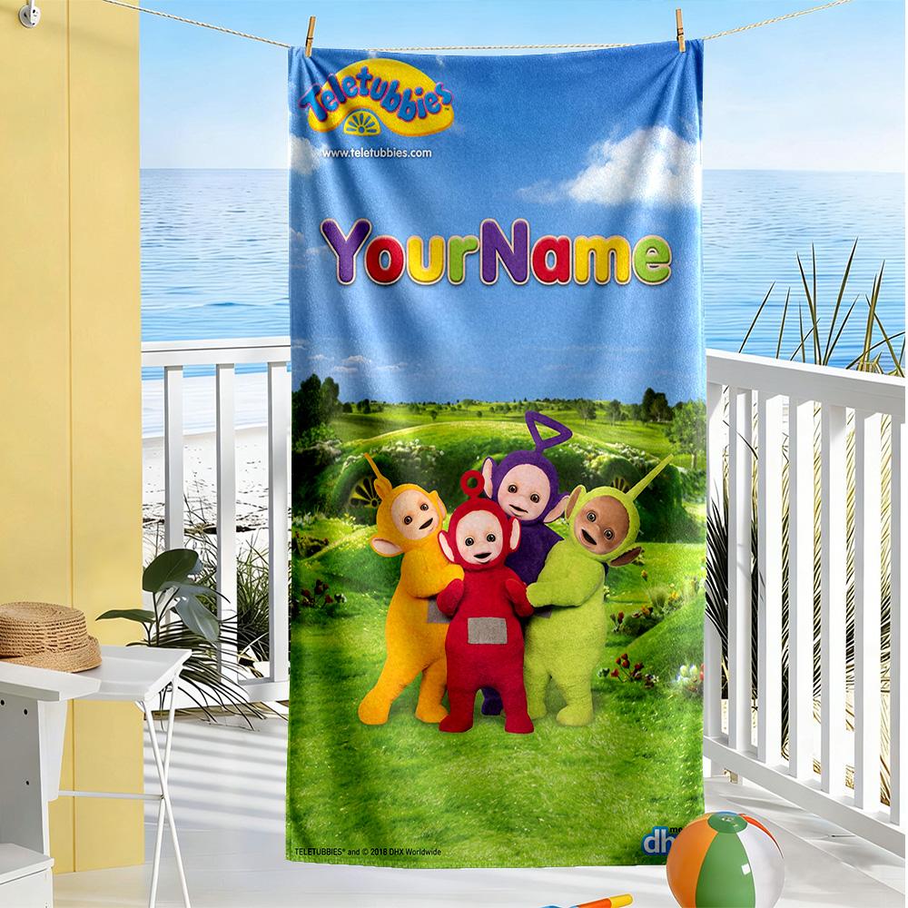 Teletubbies Customizable Name Beach Towel Soft Durable Quick-Dry Portable for SwimmingBeachCamping Travel Beach AccessoriesGym