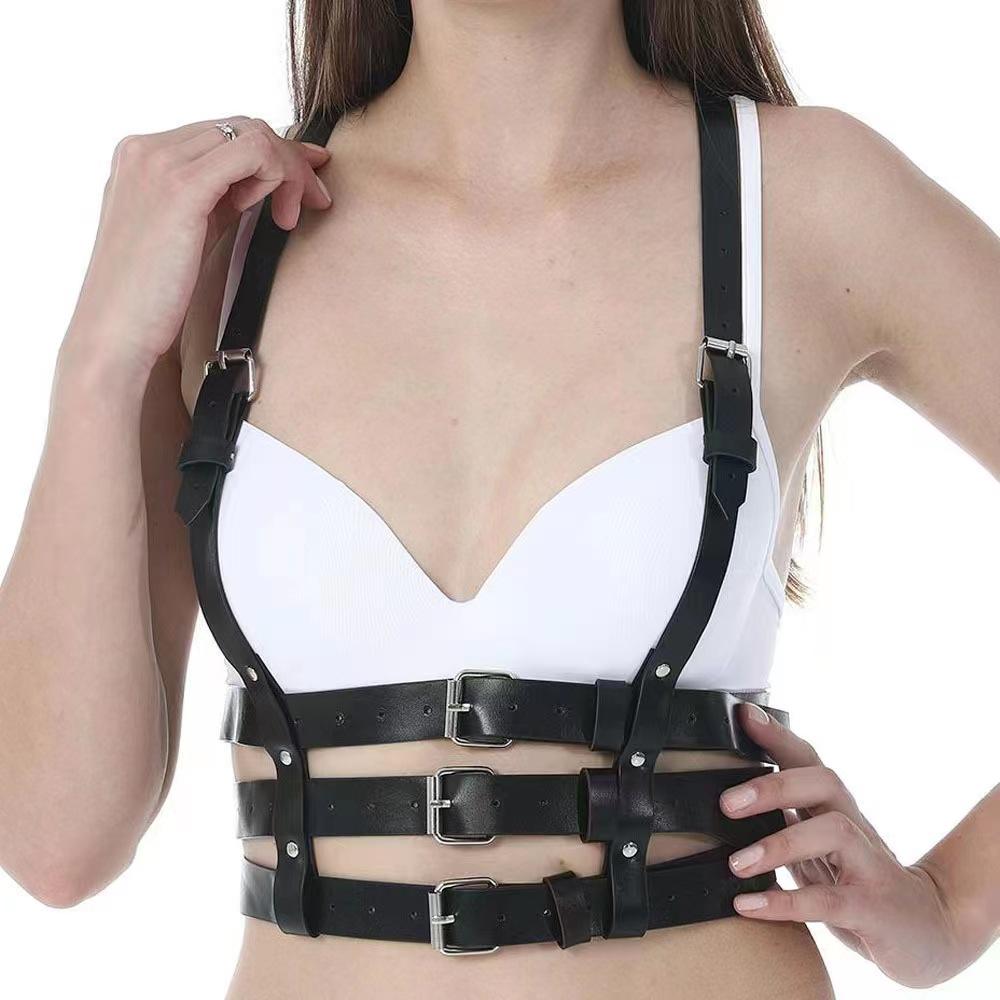 Punk Leather Wide Waist Belt for Women Fashion Body Bondage Sexy Chest Harness Belt Adjustable Bra Suspender Straps Stockings