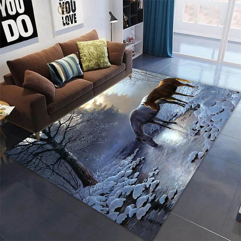 3D Printed Horse Carpets Kids Bedroom Large Animal Area Rugs for Living Room Anti-slip Child Game Soft Floor Mat Home Decoration