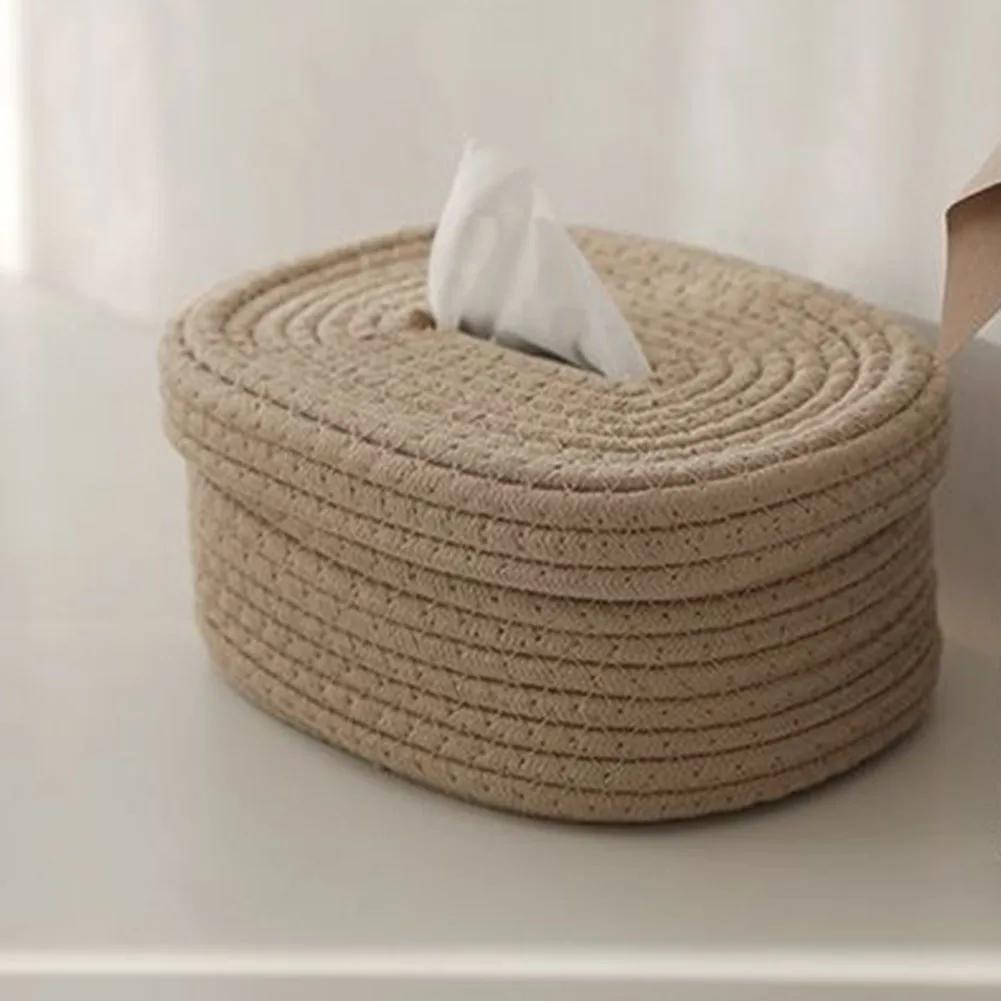 Tissue Box Cotton Rope Woven Tissue Box Storage Box Desktop Storage Box Pumping Paper Box Home Office Room Car Decor Tissue Box