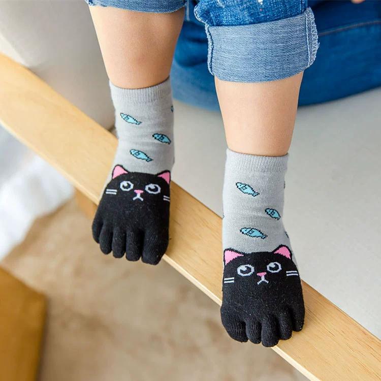 Boys Girls Cute Cartoon Five Fingers Sock Kids Breathable Toe Cotton Hosiery