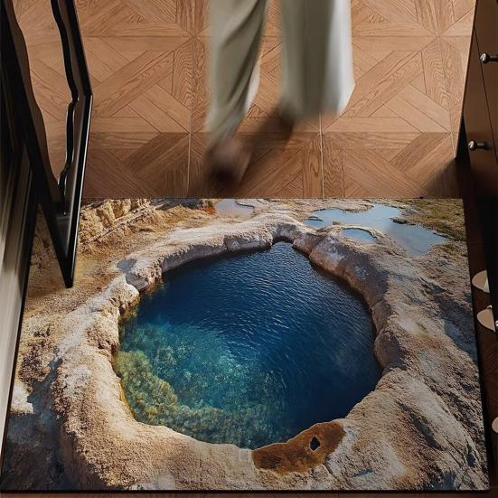 3D Optical Illusion Rug Absorbent Non Slip Bath Mat Endless Pit Bathroom Rug Floor Mat for Shower Bathtub Doorway Kitchen