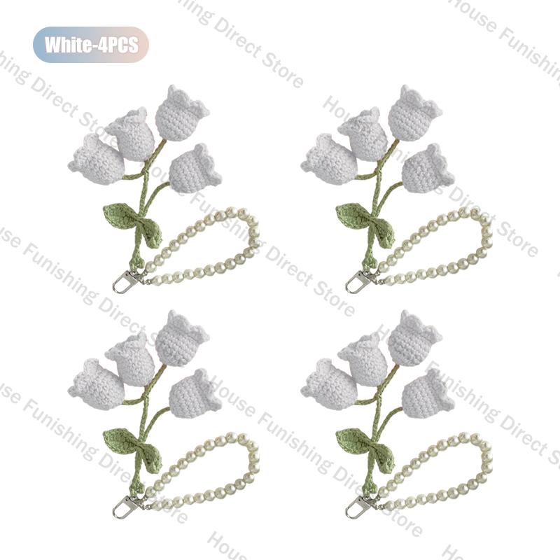 1-10PC Handmade Weaving Bag Pendant Lin Orchid Keyring Love Girl Pearl Chain Keychain Decoration Car Pendant Diy Bag Accessories