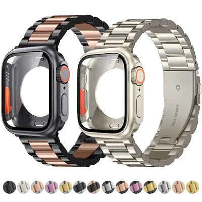Estuche + correa para Apple Watch de 46 mm, 42 mm, 44 mm, 45 mm y 41 mm, con cobertura completa de metal y acero inoxidable para Apple Watch Series 11, 10, 9, 8, 7, 6, SE y 5
