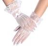 Women's Short Lace Gloves Sheer Mesh Tulle Wrist Length Gloves with Bow Wedding Bridal Fishnet Gloves Opera Tea Party Accessory