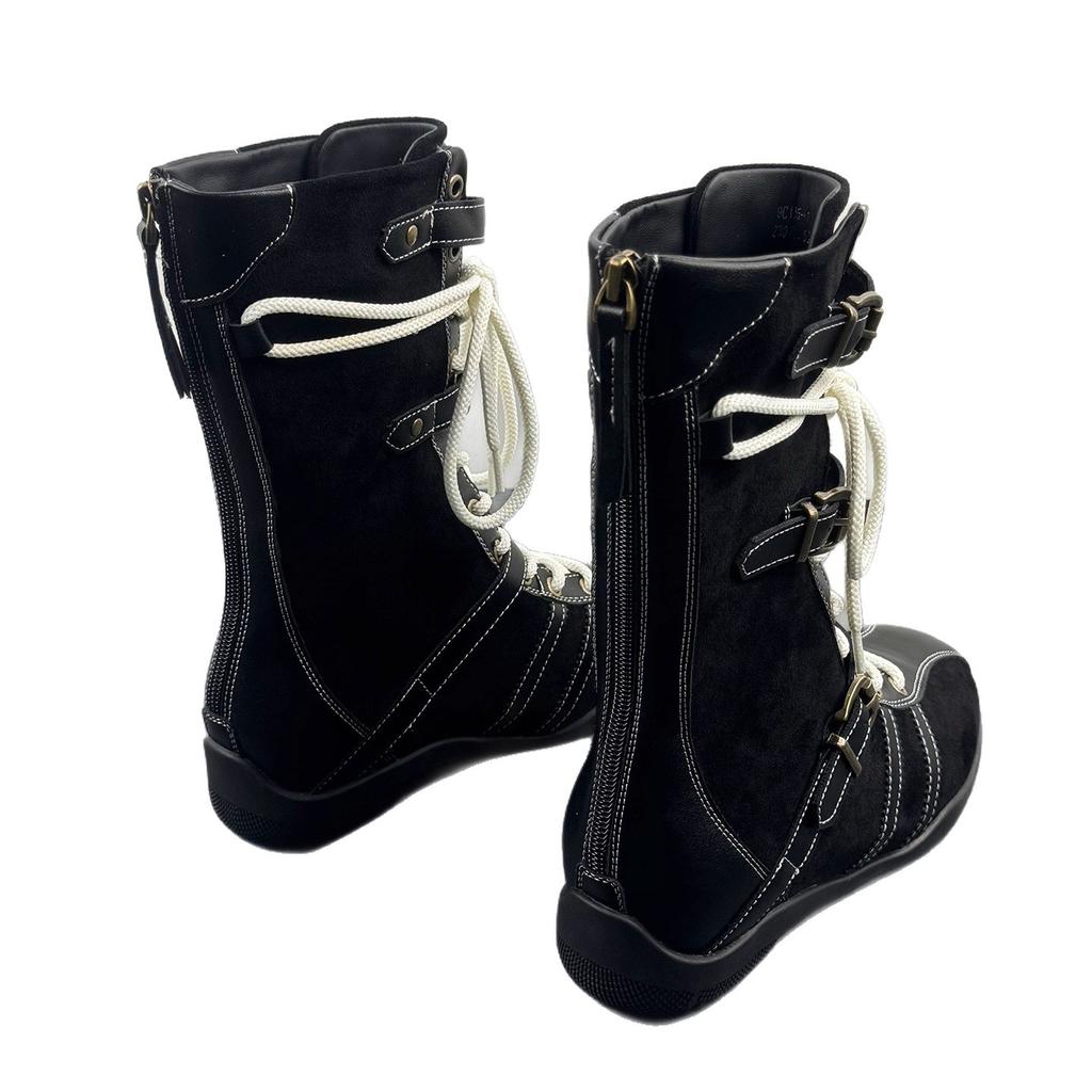 Niche Design Boxing Boots Women's Inner Heightening Suede Maillard Short Martin Boots Sports Retro Western Boots