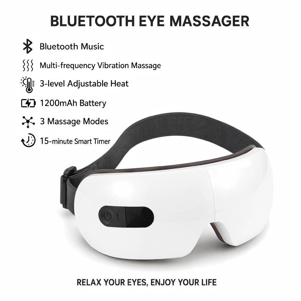 Smart Eye Massager with Heat Compression Vibration Massage Foldable Eye Care Device 1200mAh Rechargeable Eye Relaxation Mask 3 Levels of Hot Compress