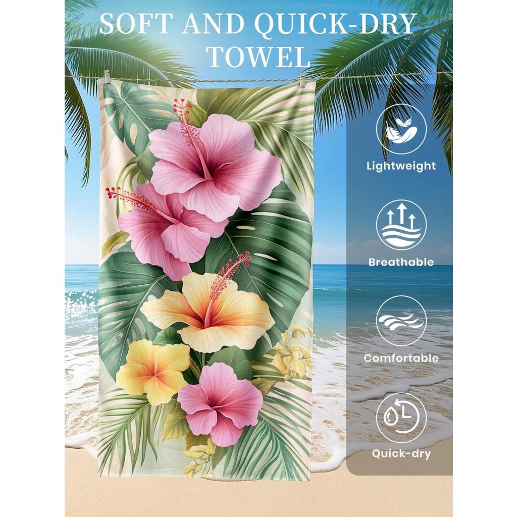Vibrant Tropical Floral and Monstera Pattern Quick Dry Lightweight Breathable Comfortable Beach Towel for Beach Vacation Use